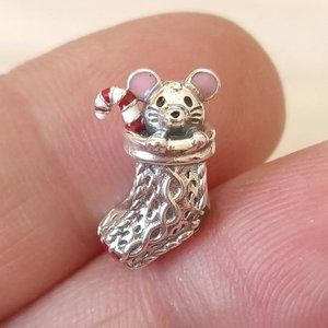 PANDORA Festive Mouse & Stocking Charm